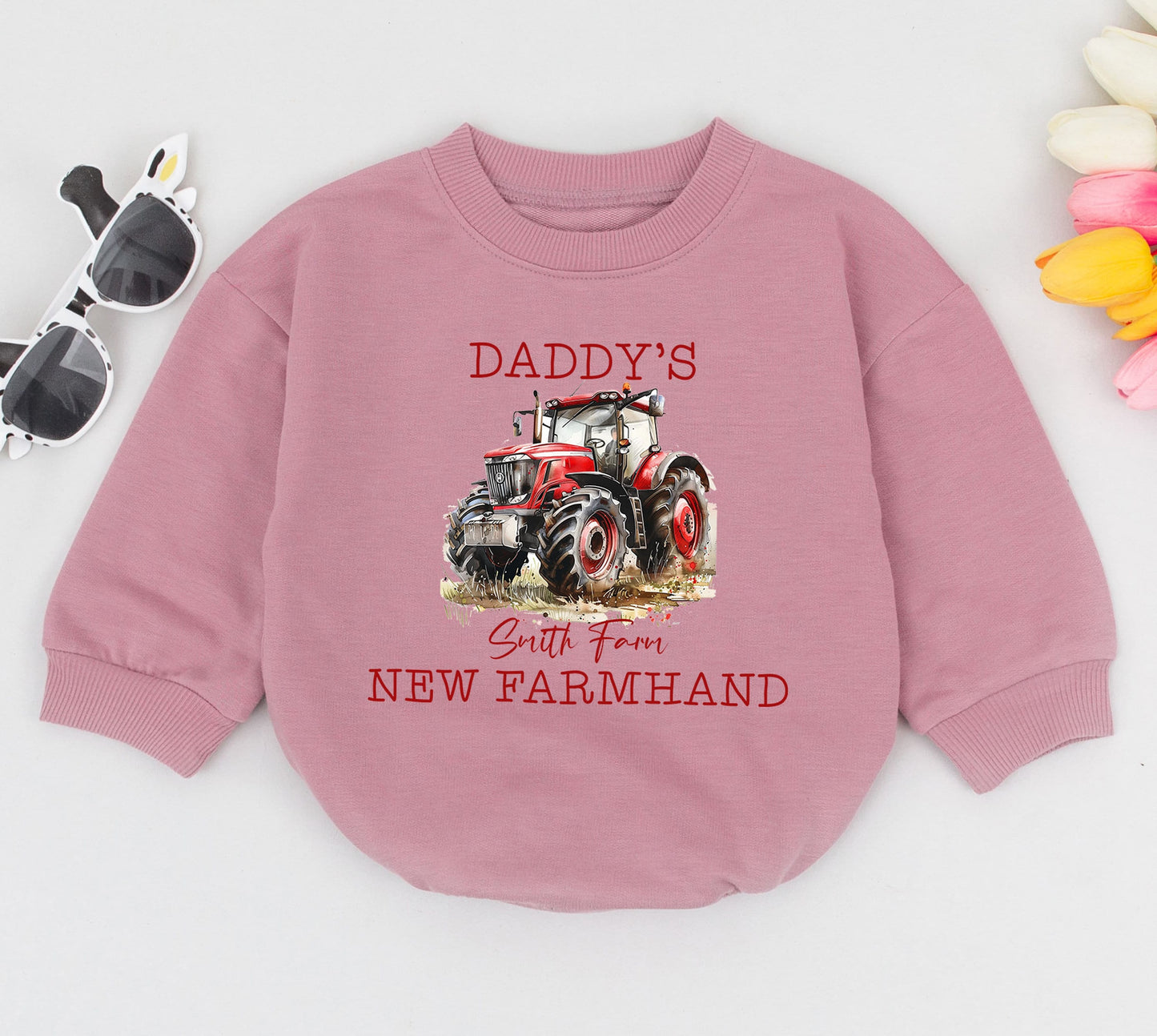 Personalized Farmhand Baby Romper Dad's Little Helper Tractor Design Farm Baby Gift Cute Outfit Soft Cotton First Father's Day Tractor Birthday Gift