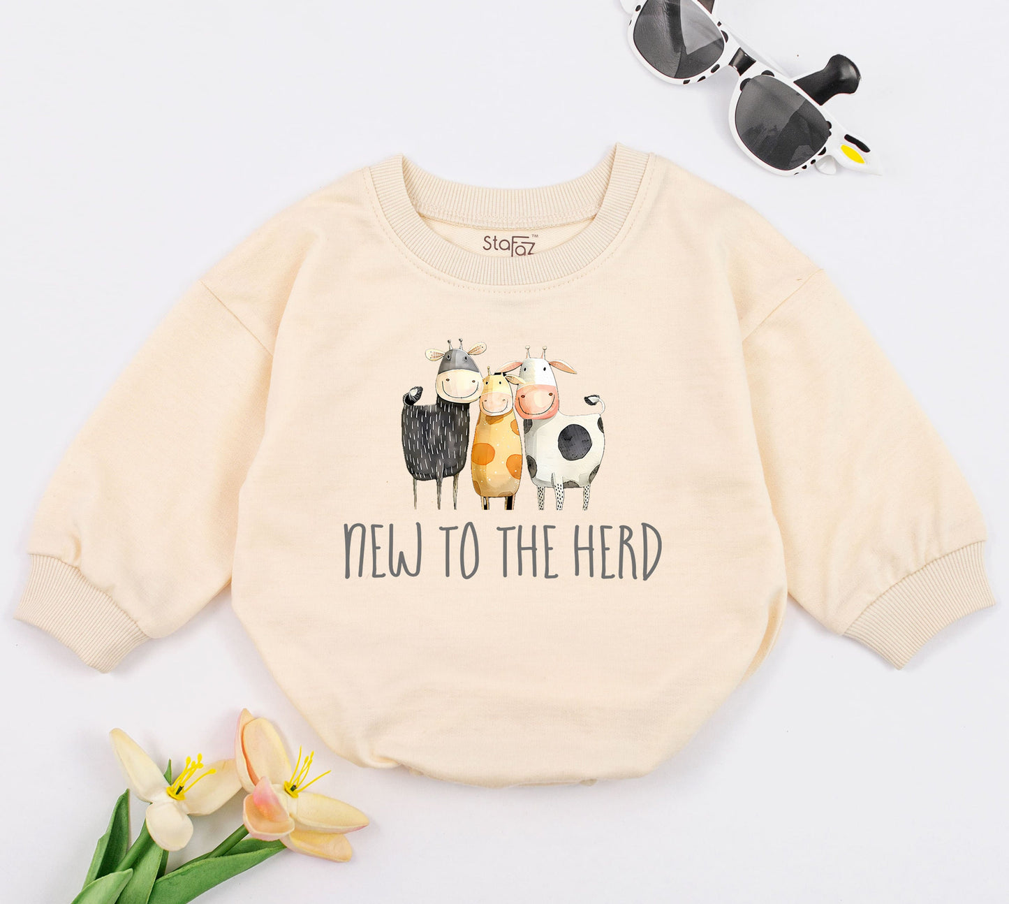 Cow-Themed Newborn Romper: Funny Farm Baby Outfit, Gender Neutral