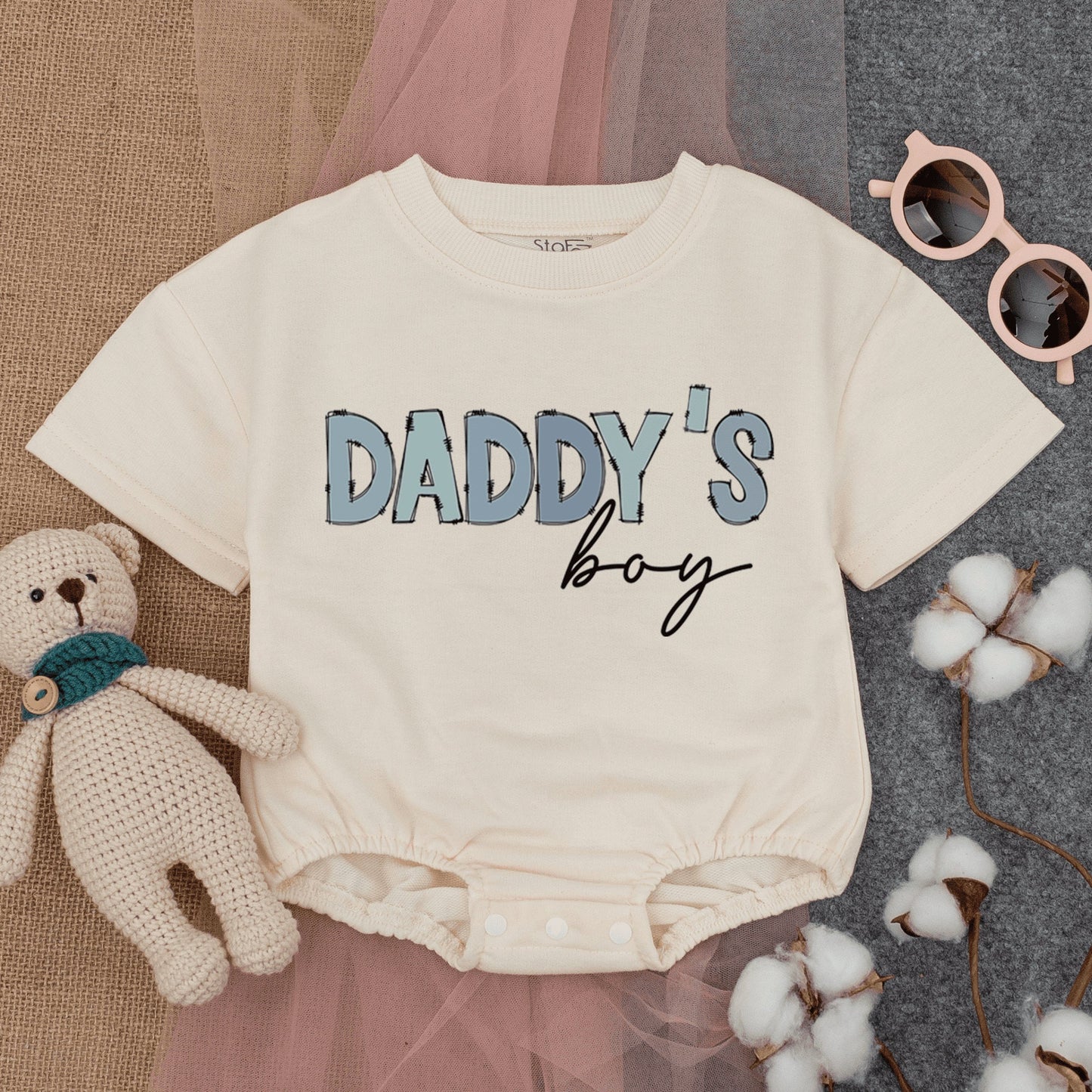 Daddy's Boy Bubble Romper Bodysuit - Funny Retro Newborn Baby Outfit for Father's Day Gift, Short Sleeve Comfortable Infant Clothes