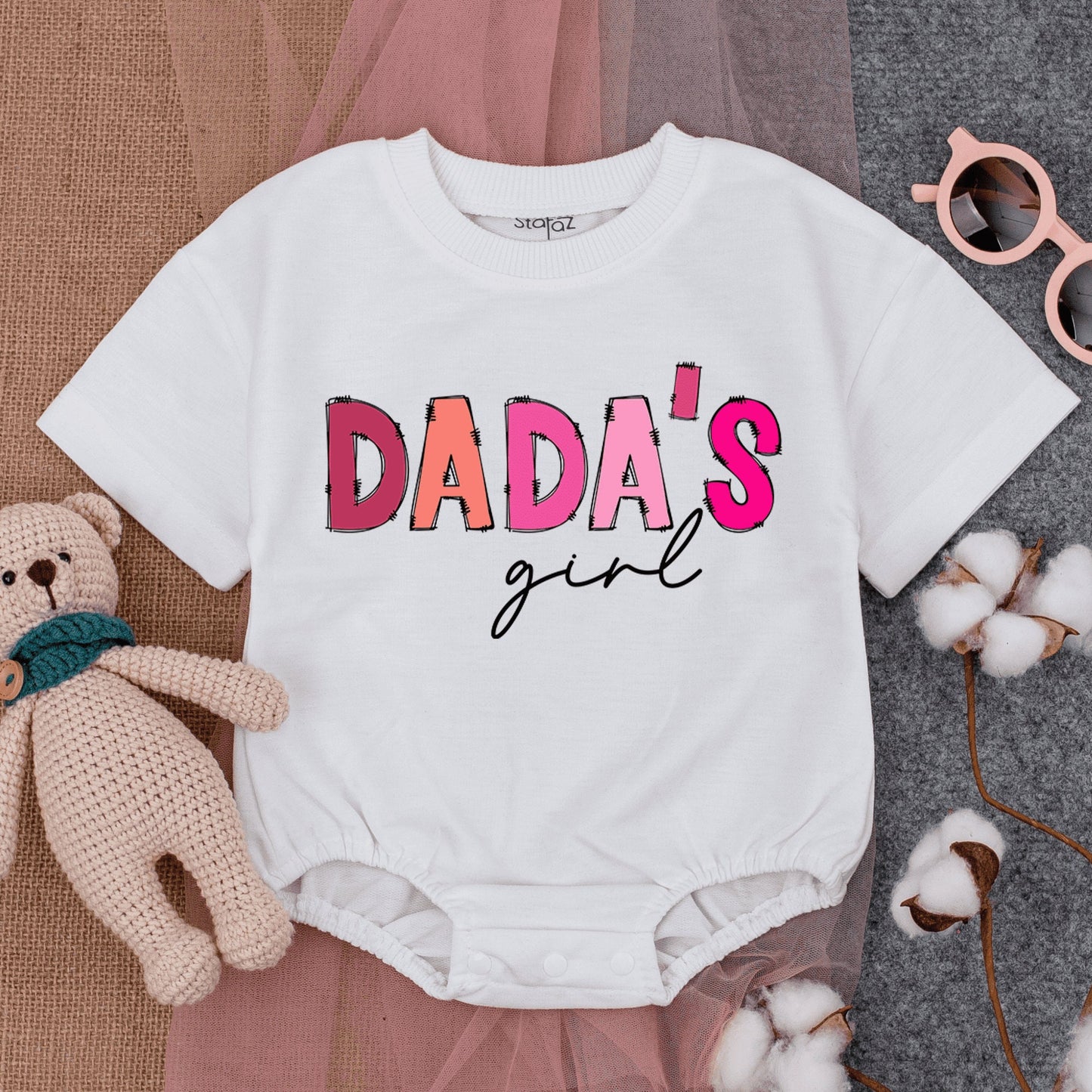 Dada's Girl Pink Bubble Romper Short Sleeve Daddy's Girl Tee for Baby Girl Perfect for Father's Day or New Dad Gift