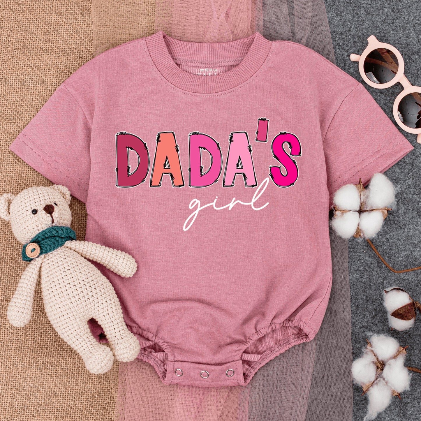Dada's Girl Pink Bubble Romper Short Sleeve Daddy's Girl Tee for Baby Girl Perfect for Father's Day or New Dad Gift