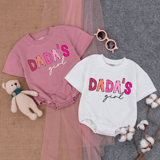 Dada's Girl Pink Bubble Romper Short Sleeve Daddy's Girl Tee for Baby Girl Perfect for Father's Day or New Dad Gift