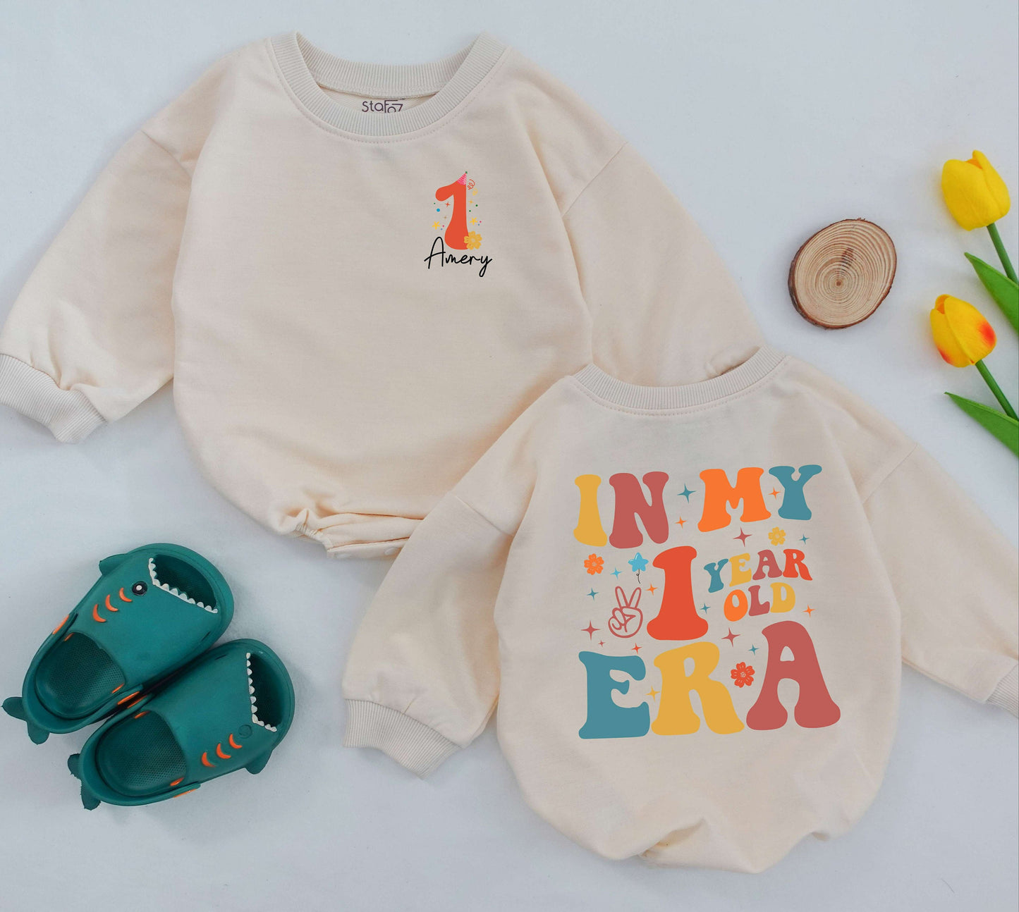 In My One Year Old Era Romper First Birthday Outfit Baby Girl Bodysuit Bubble Romper Custom Name First Birthday Gift for Baby Shower