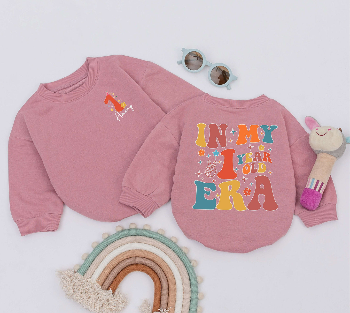 In My One Year Old Era Romper First Birthday Outfit Baby Girl Bodysuit Bubble Romper Custom Name First Birthday Gift for Baby Shower