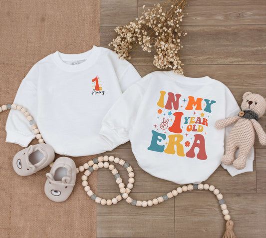 In My One Year Old Era Romper First Birthday Outfit Baby Girl Bodysuit Bubble Romper Custom Name First Birthday Gift for Baby Shower