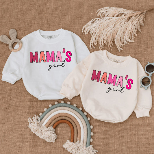 Mama's Girl Pink Bubble Romper Bodysuit Funny Retro Newborn Girl Infant Outfit Adorable Baby Shower Gift Mothers Day Apparel