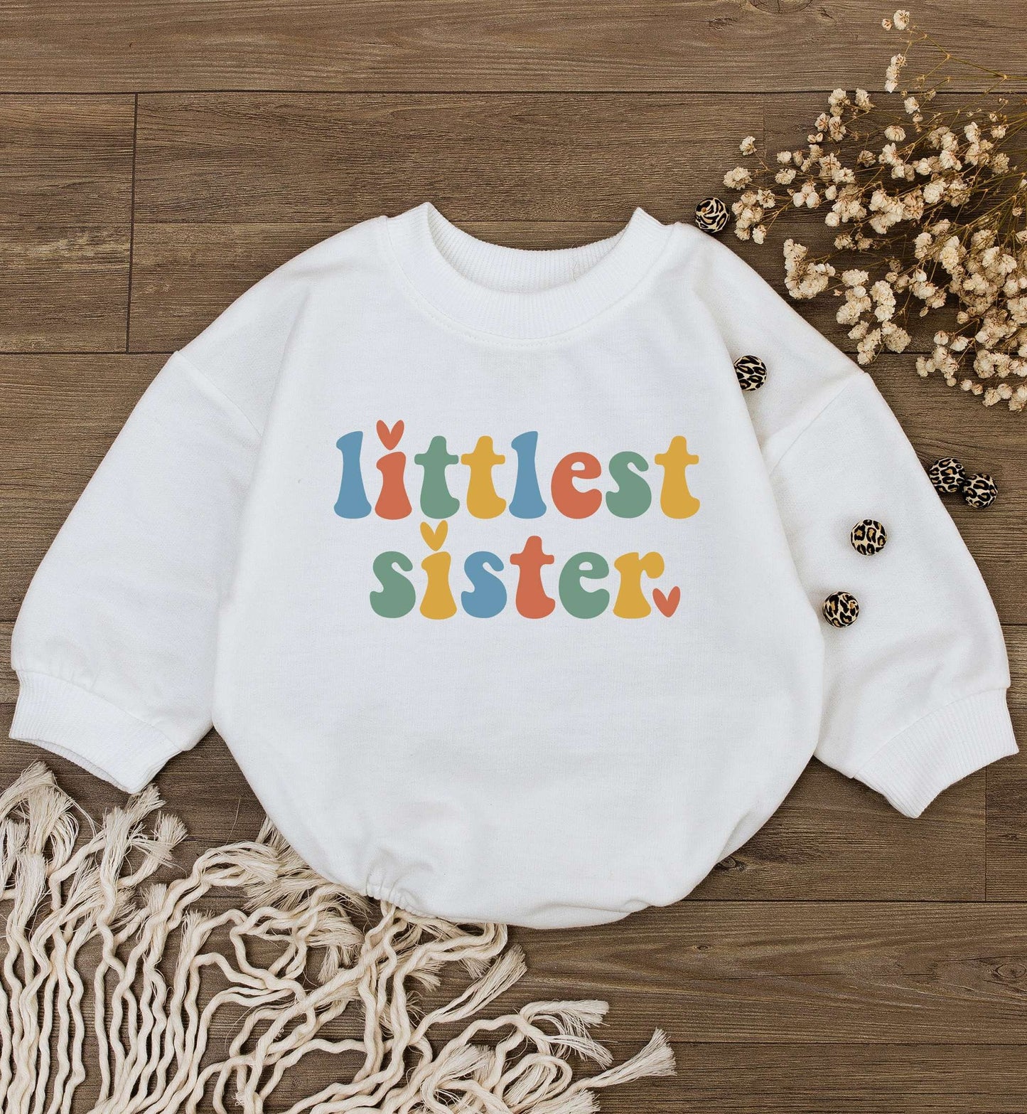 Matching Big Sister Little Sister Romper Bodysuit Set for Baby Girl, Multi-Color Retro Heart Design Baby Announcement Gift First Mothers Day