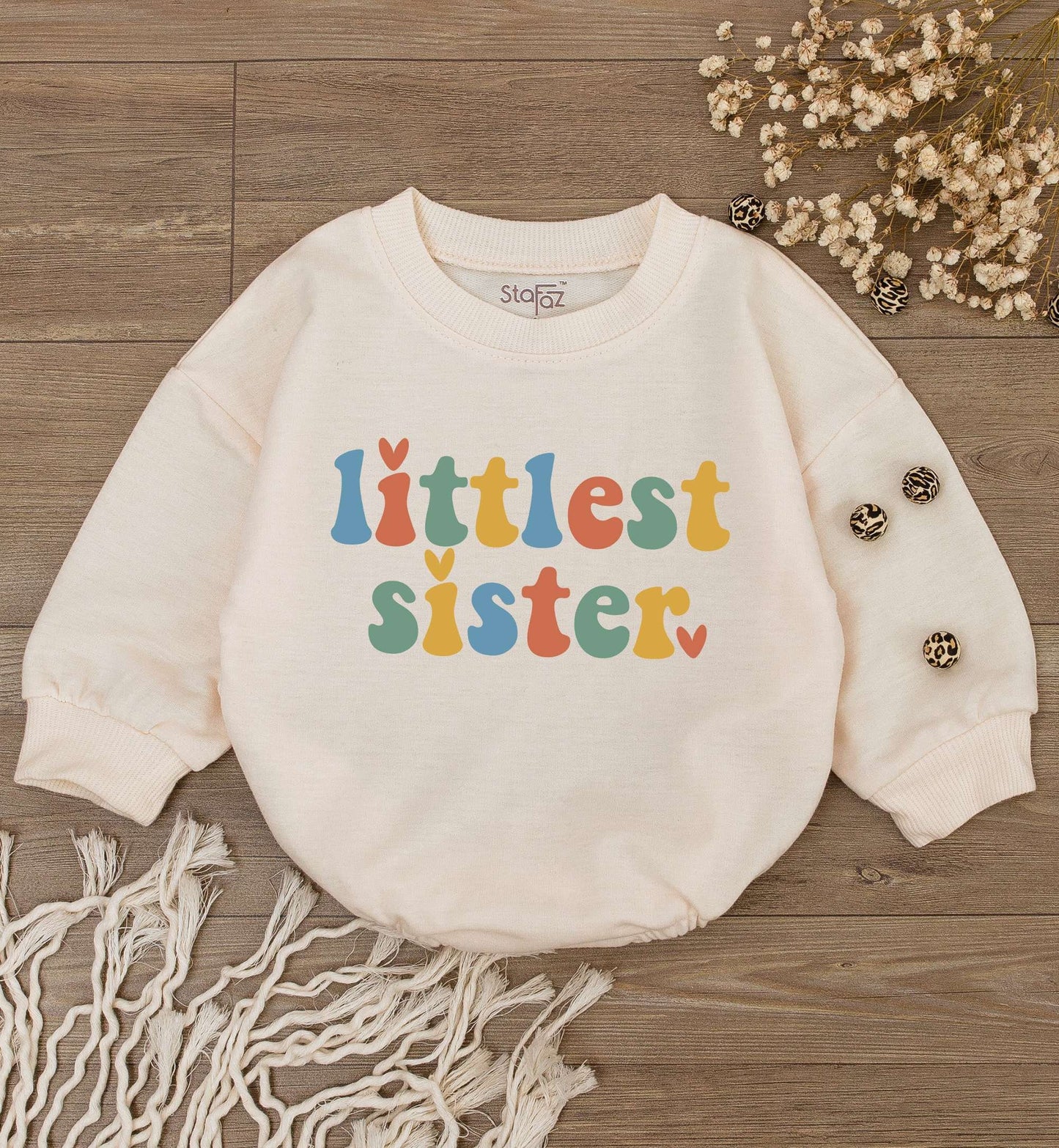 Matching Big Sister Little Sister Romper Bodysuit Set for Baby Girl, Multi-Color Retro Heart Design Baby Announcement Gift First Mothers Day