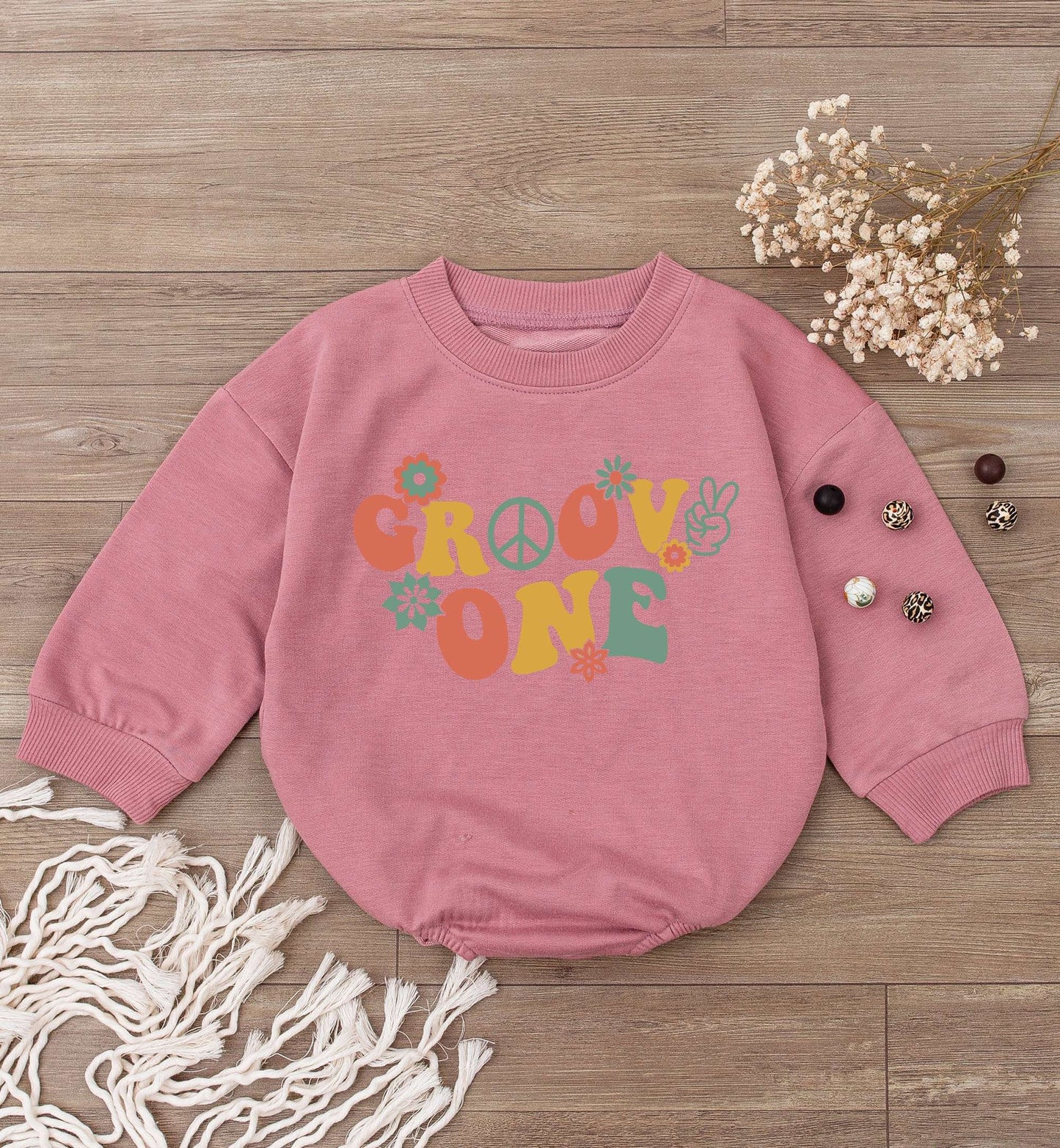 Groovy One Two Birthday Baby Bodysuit Toddler Tee 70s Retro Kids Outfit First Fifth Party Gift Orange Yellow Green Floral Peace Sign