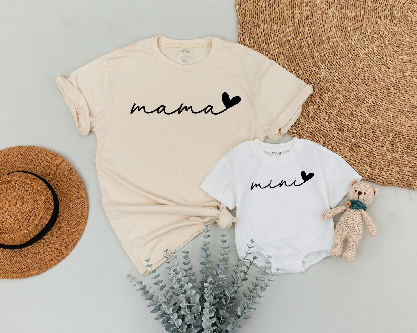 Matching Mama and Mini Shirts, Modern Minimalist Design, Sweet Heart Detail, Soft Cotton Mommy and Baby Outfit for First Mother's Day Gift