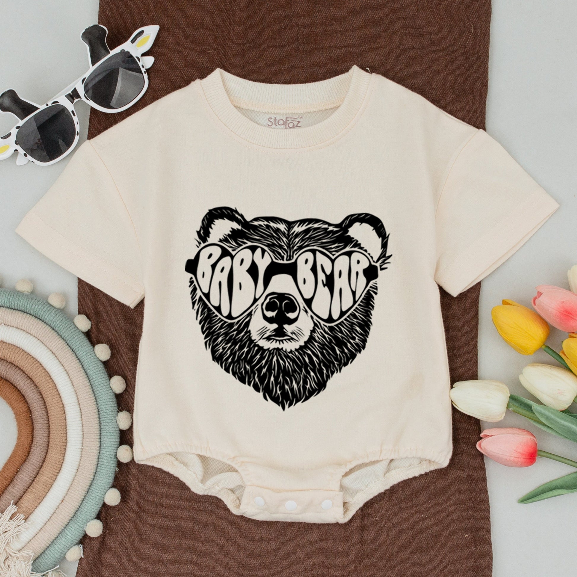 Personalized Family Bear Matching Shirts featuring Distressed Sunglass Bear High Contrast Monochrome Design Mama Papa Baby Bear Camping