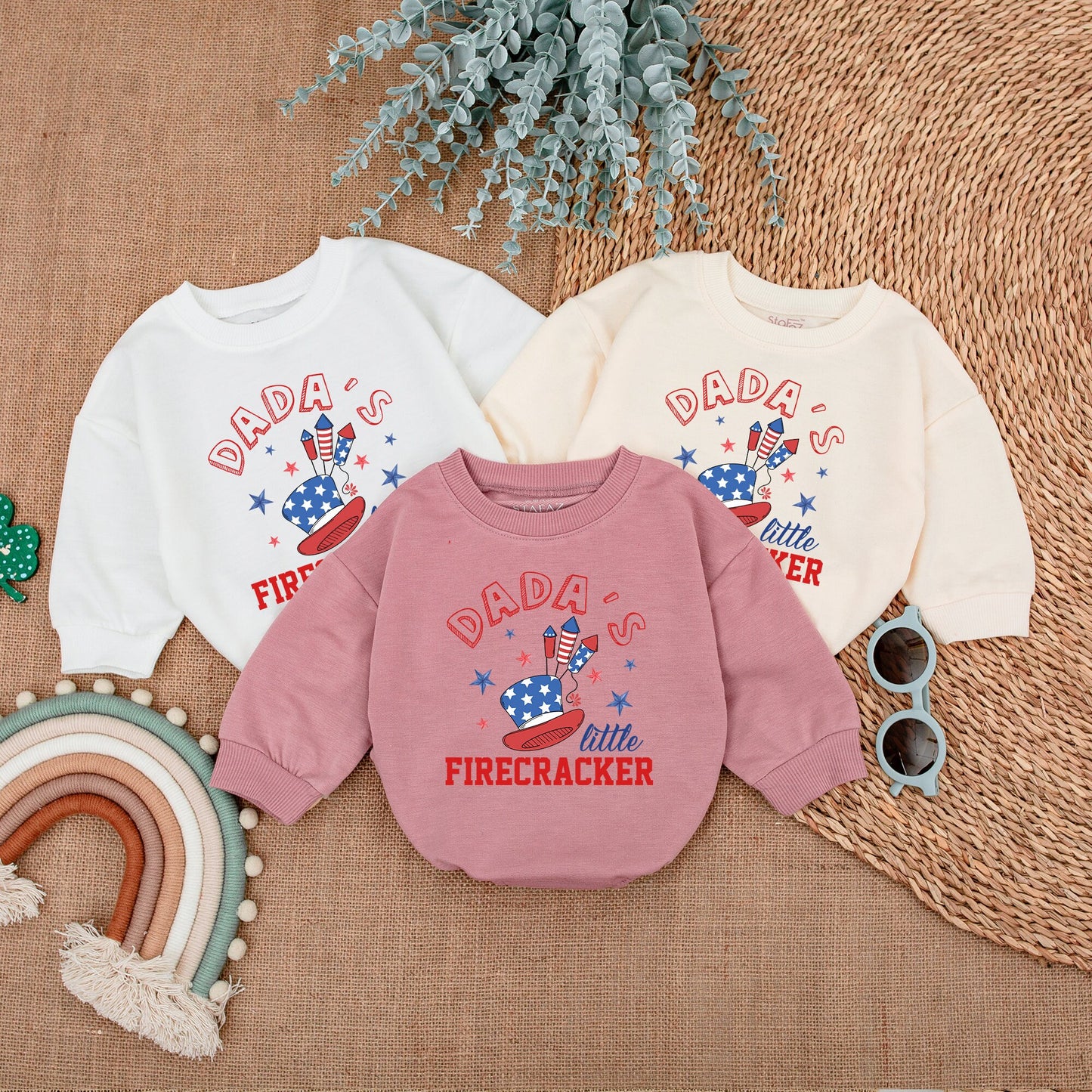 Patriotic Baby Bodysuit - Dada's Firecracker Romper Outfit