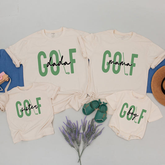 Matching Family Golf Birthday Shirts for Boys Mom Dad First Hole in One Themed Party Outfit Blue Green Cotton Comfortable Celebration Gift