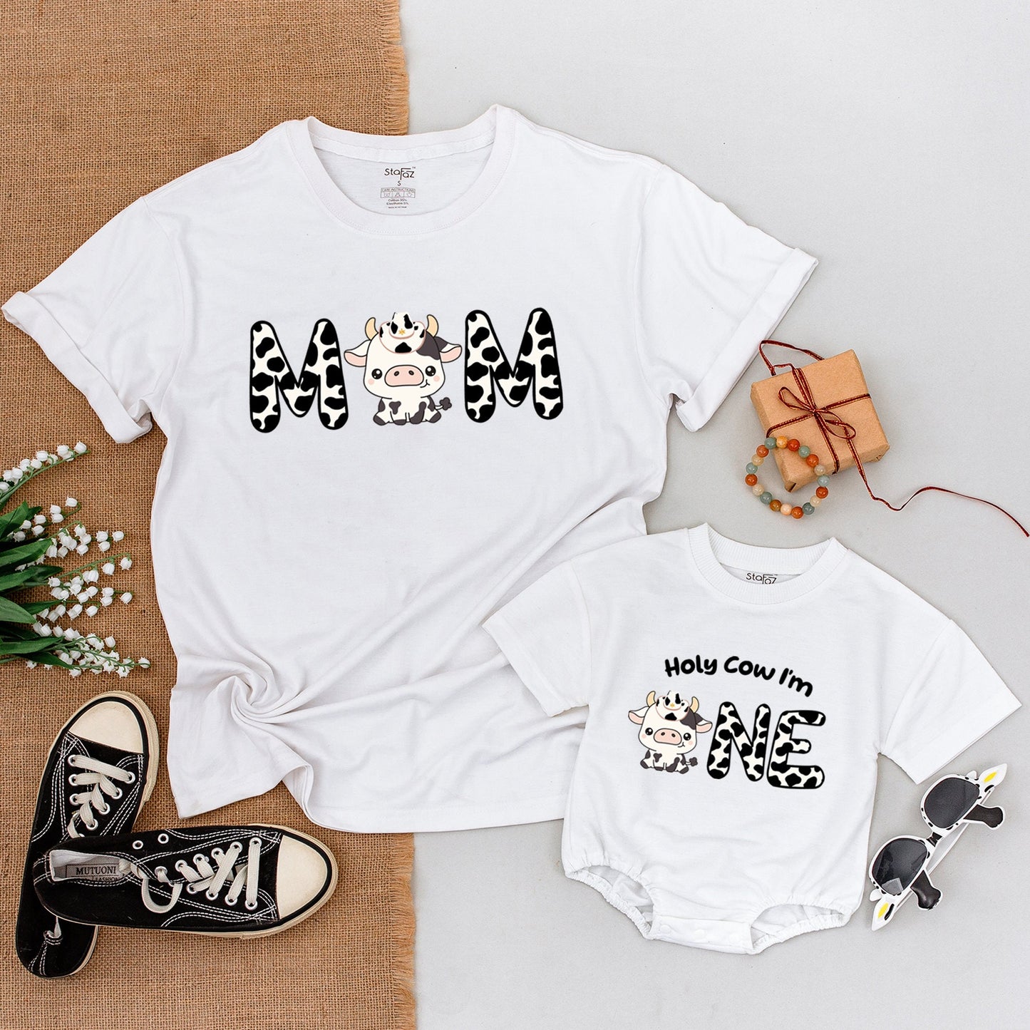 Cow Themed 1st Birthday Family Outfit – Personalized Shirts & Bodysuit
