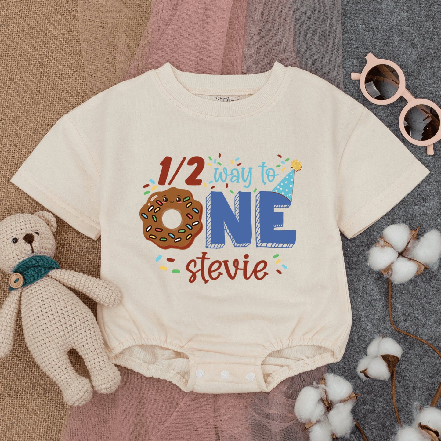 Donut-Themed Half Birthday Baby Romper - Custom Name Outfit