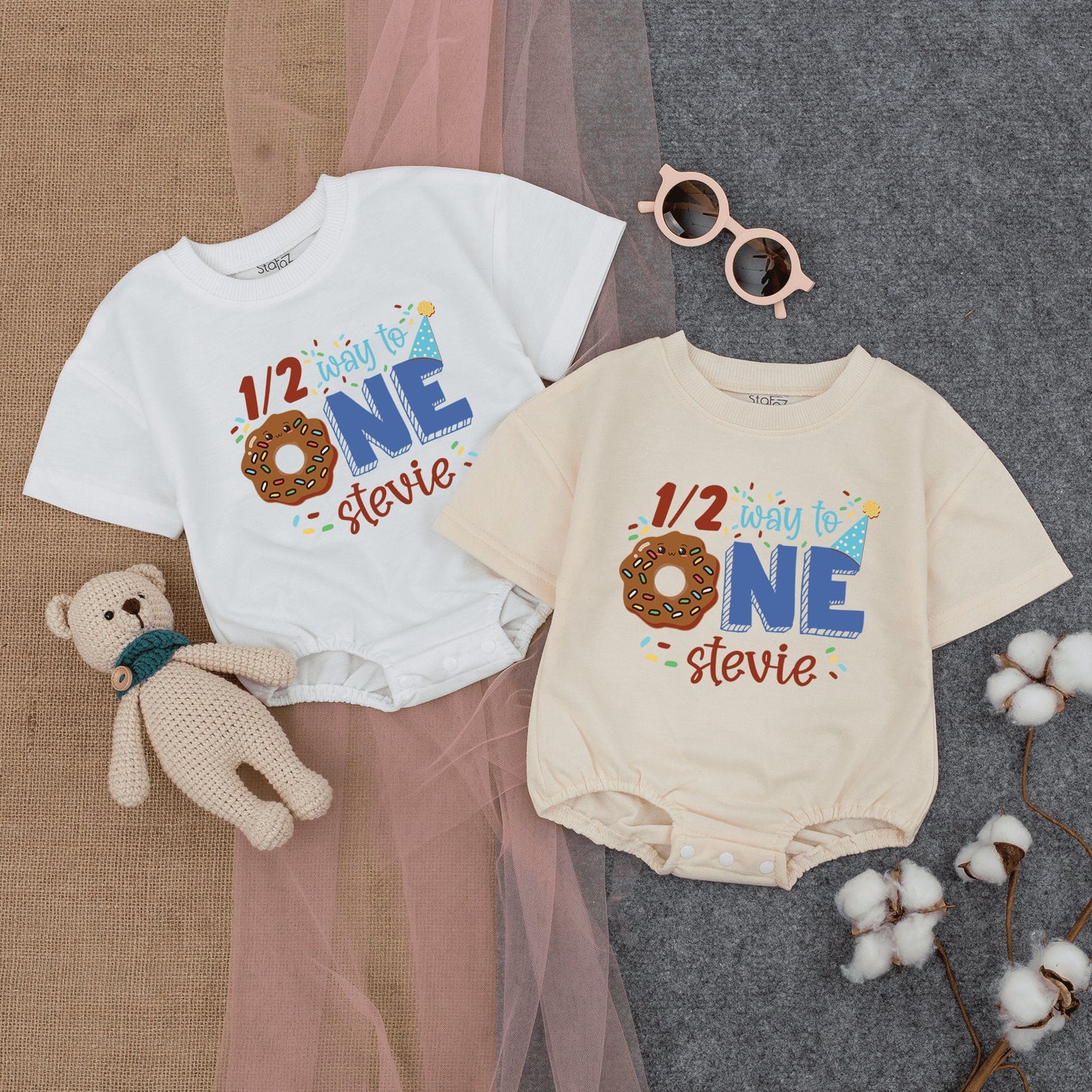 Donut-Themed Half Birthday Baby Romper - Custom Name Outfit