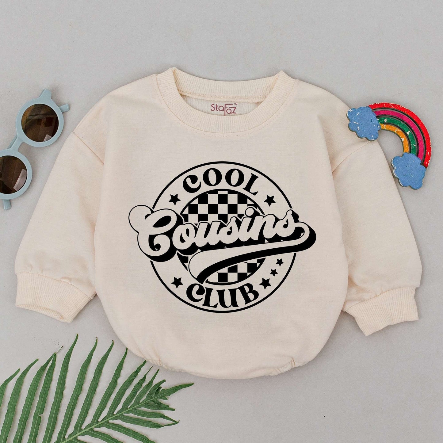 Cool Cousins Club Romper Boho Retro Baby Outfit Natural Infant Shower Gift Gender Neutral Newborn