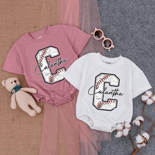 Custom Name Retro Baseball Baby Romper Game Day Infant Bodysuit Soft Cotton Summer Short Sleeve Outfit for Baby Boy Girl