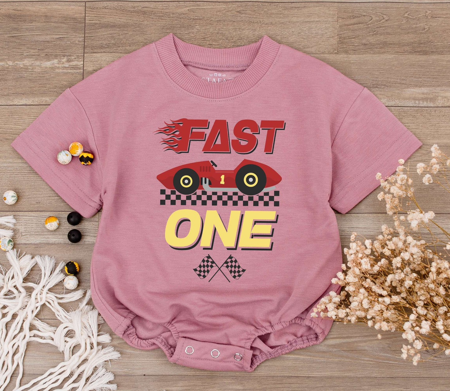 Fast One Race Car 1st Birthday Romper – Personalized Baby Outfit