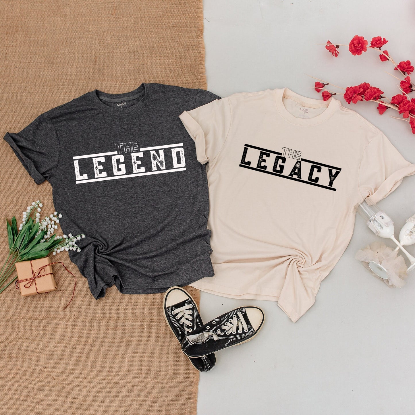 The Legend The Legacy Father Son Matching Shirt and Bodysuit Set Daddy and Me Modern Bold Black Text First Fathers Day Gift