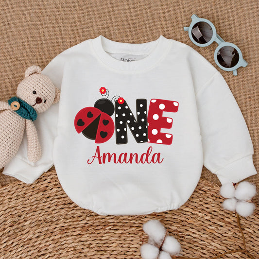 Personalized Ladybug 1st birthday outfit, Adorable Ladybug Romper for Baby Girl, Red Black Polka Dot Ladybug Bodysuit, Cute Party Celebration Outfit Gift