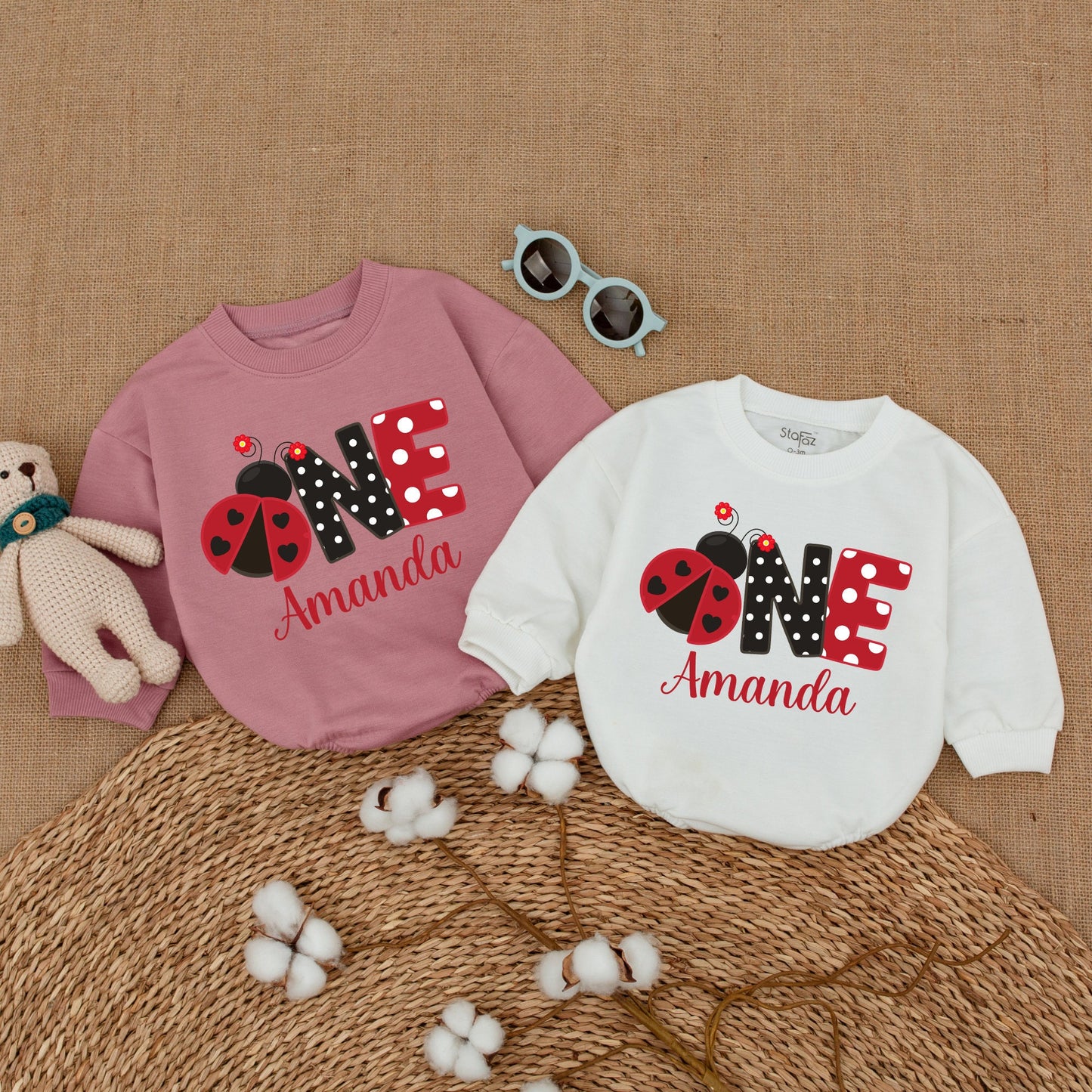 Personalized Ladybug 1st birthday outfit, Adorable Ladybug Romper for Baby Girl, Red Black Polka Dot Ladybug Bodysuit, Cute Party Celebration Outfit Gift
