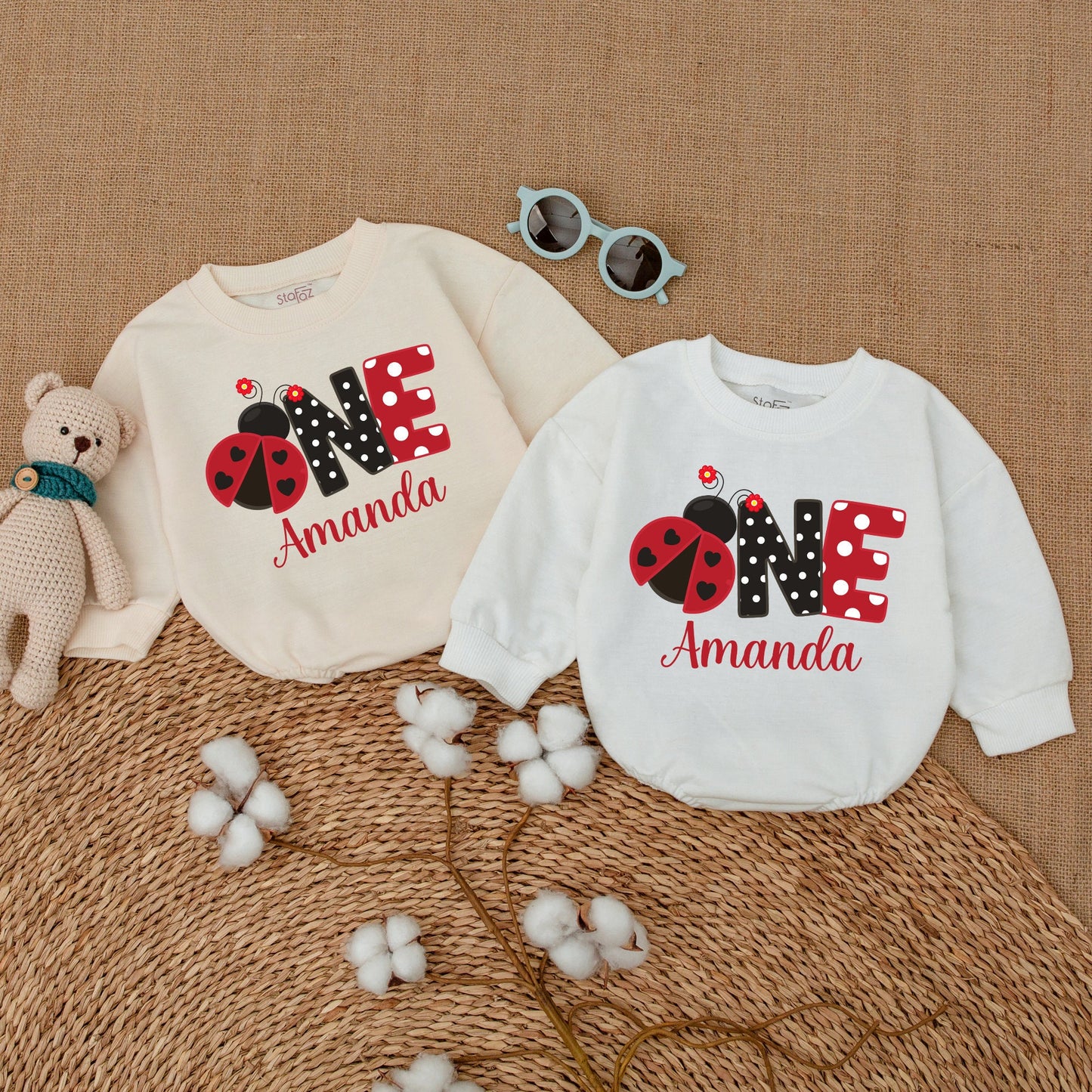 Personalized Ladybug 1st birthday outfit, Adorable Ladybug Romper for Baby Girl, Red Black Polka Dot Ladybug Bodysuit, Cute Party Celebration Outfit Gift
