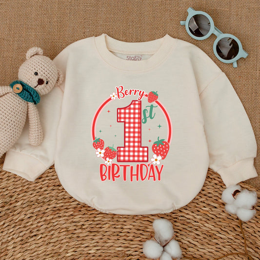 Berry Sweet One 1st Birthday Romper Baby Girl First Celebration Outfit Strawberry Gingham Smash Cake Bodysuit Baby Shower Gift