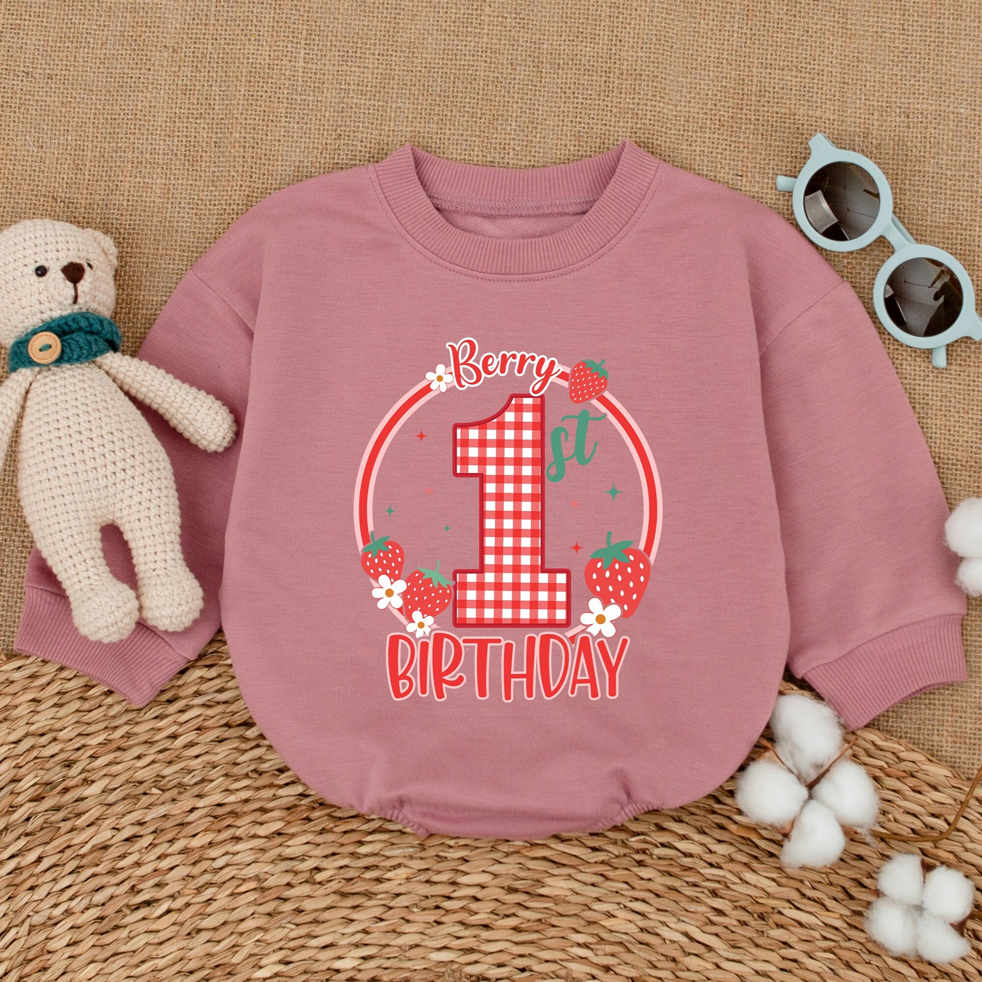 Berry Sweet One 1st Birthday Romper Baby Girl First Celebration Outfit Strawberry Gingham Smash Cake Bodysuit Baby Shower Gift