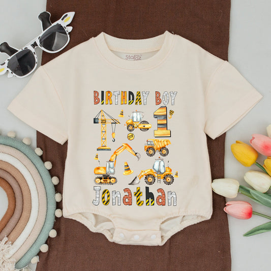 Personalized Matching Family Construction Birthday Shirts with Excavator Dump Truck Design Baby Boy Bodysuit Outfit Yellow Truck Soft Cotton