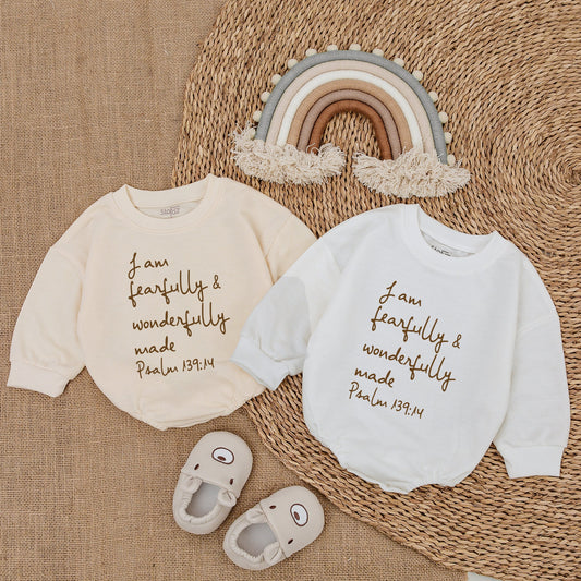 Christian Baby Bodysuit I Am Fearfully and Wonderfully Made Jesus Romper Newborn Outfit Baby Shower Gift Bubble