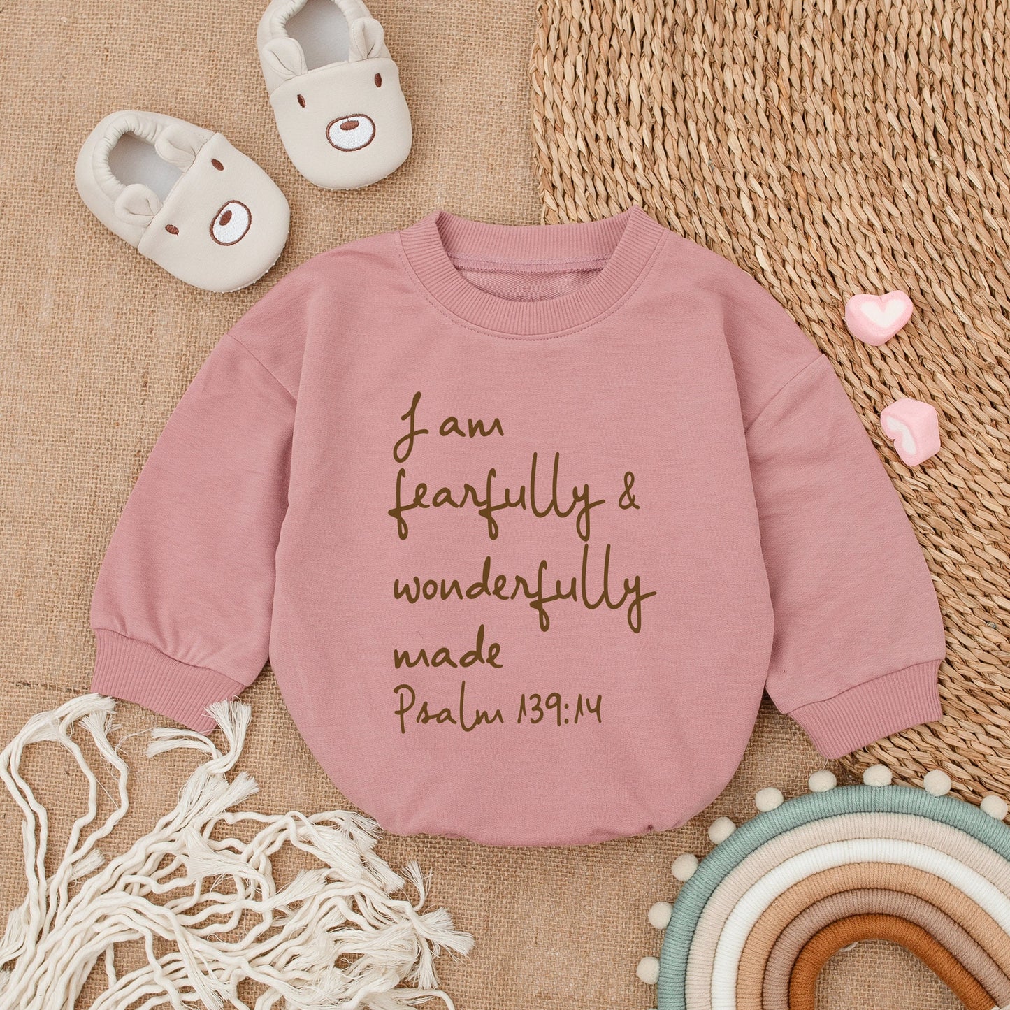 Christian Baby Bodysuit I Am Fearfully and Wonderfully Made Jesus Romper Newborn Outfit Baby Shower Gift Bubble
