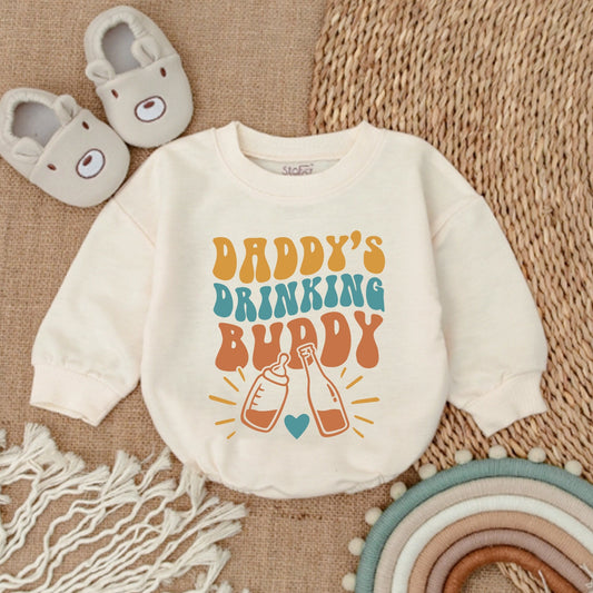 Funny Daddy's Drinking Buddy Retro Baby Romper Gift for New Dad First Father's Day Vintage Baby Boy Girl Bodysuit Outfit