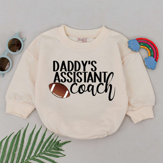 Daddy's Assistant Coach Romper Retro Football Baby Clothes for Boys & Girls Game Day Outfit Toddler Infant