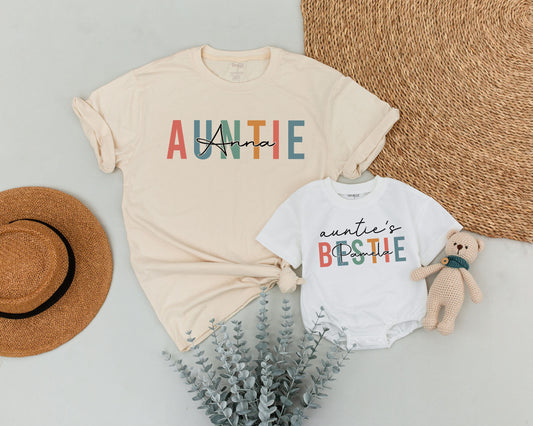 Personalized Auntie and Bestie Matching Shirts for Baby Niece Nephew Outfit Auntie Me Family Apparel Soft Cotton Comfortable Mother's Day Gift