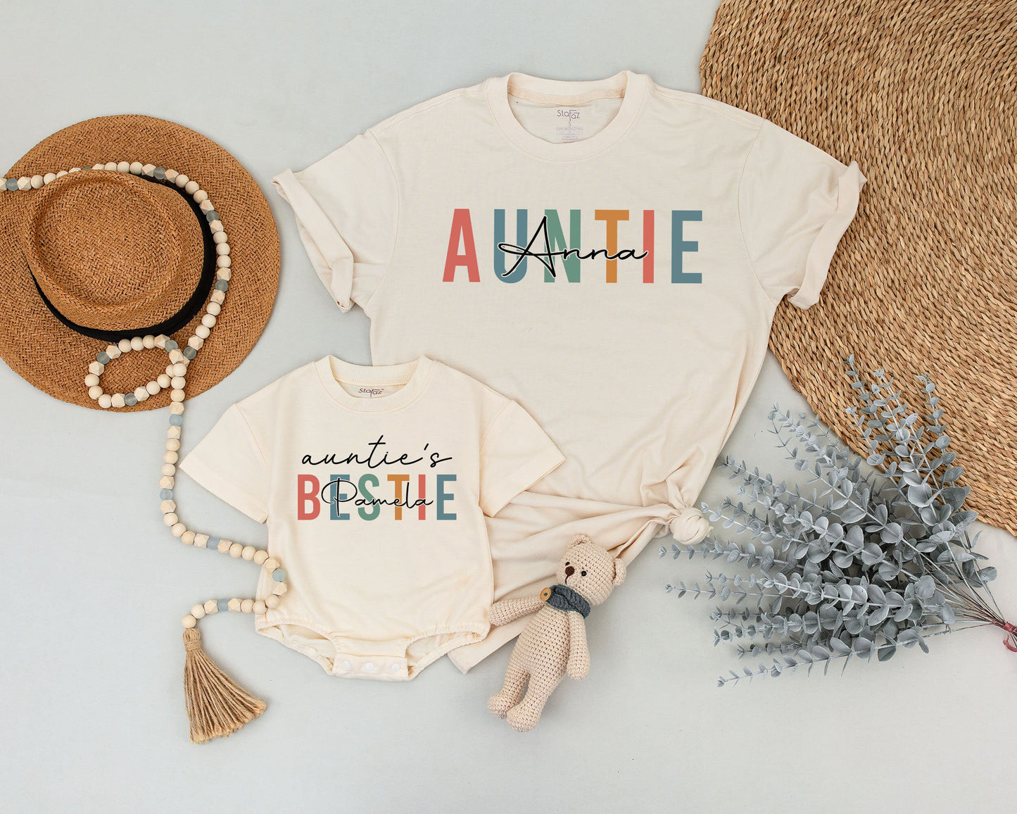 Personalized Auntie and Bestie Matching Shirts for Baby Niece Nephew Outfit Auntie Me Family Apparel Soft Cotton Comfortable Mother's Day Gift
