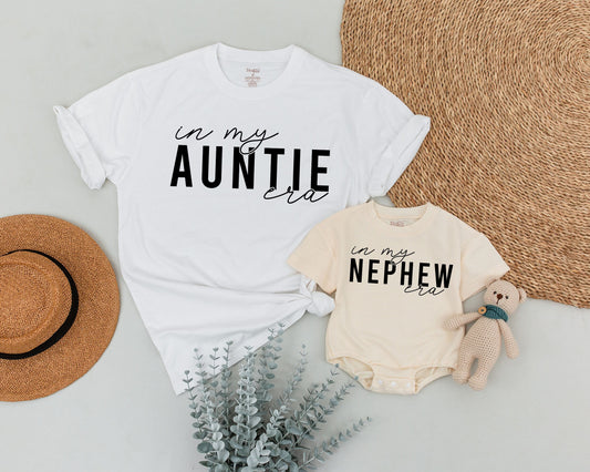 In My Auntie Era Shirt Matching Auntie Nephew Niece Baby Outfit Personalized Aunt Gift Retro Style Comfortable Black Text Design