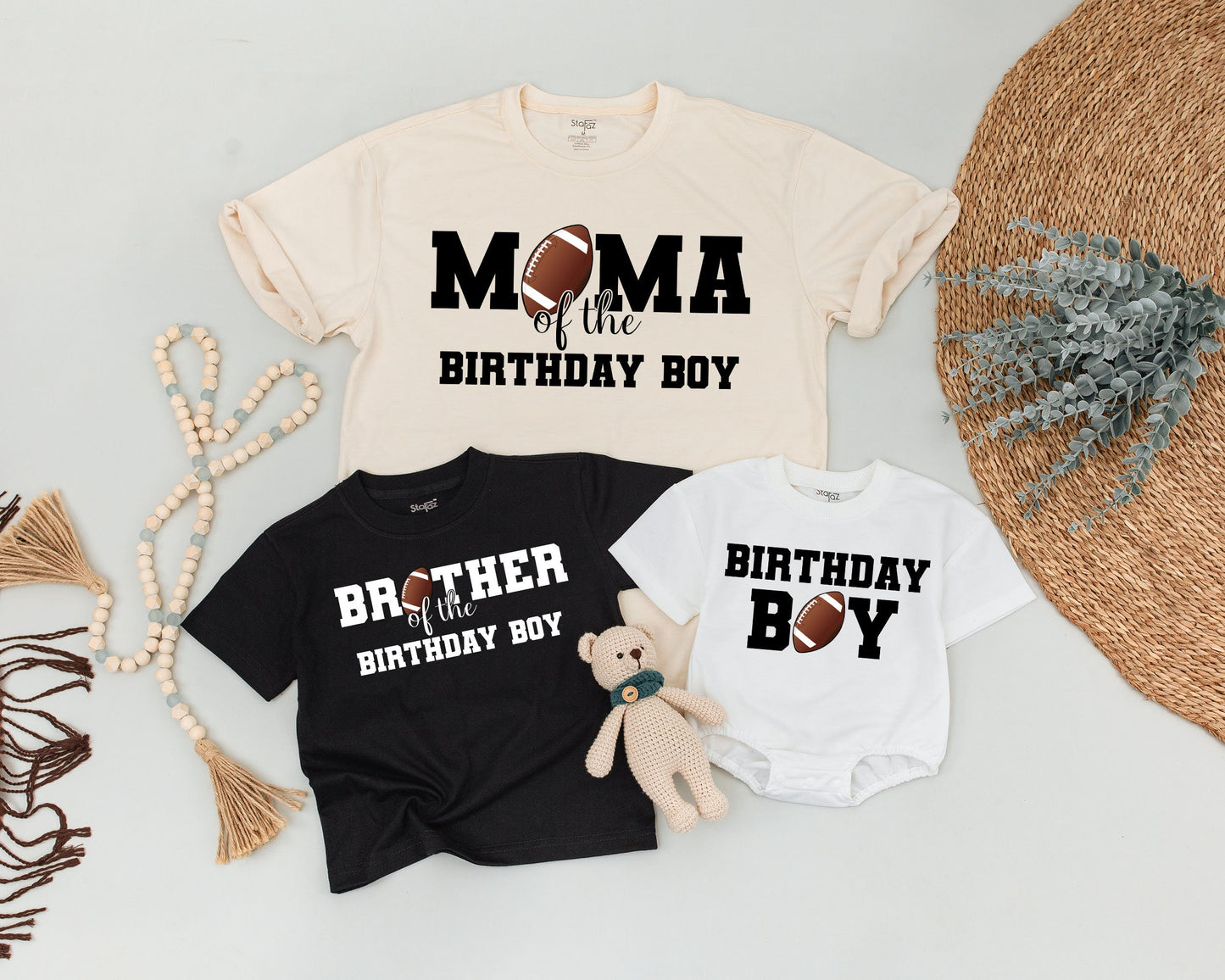 Playful Football First Birthday Matching Family Shirts for Birthday Boy Parents Siblings with Bold Graphics 1st Year Down Celebration Outfit