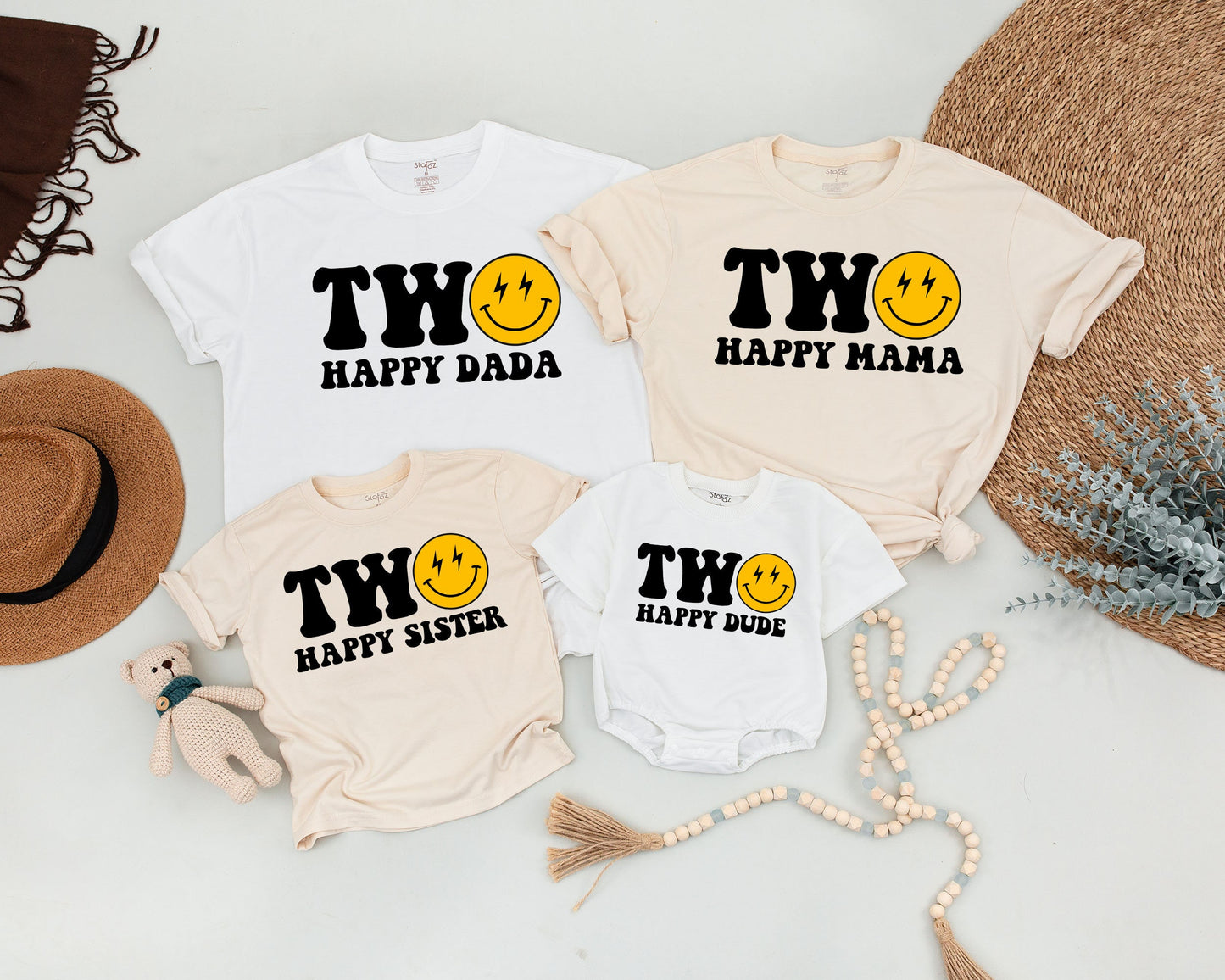 Two Cool Second Birthday Boy Shirt Happy Smiley Face Matching Family Outfits for Mommy and Me Dad Son Toddler Party