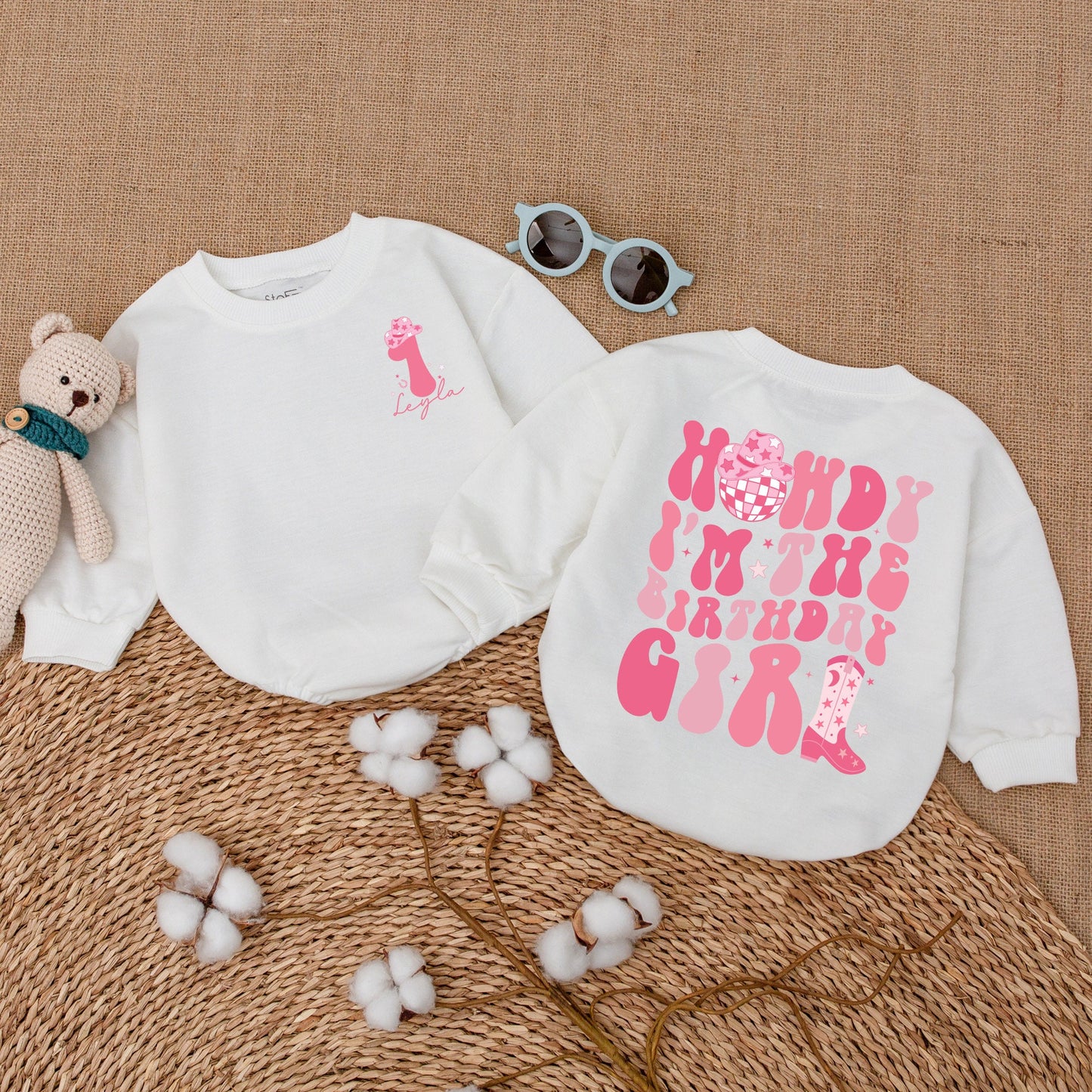Personalized Baby Girl Howdy I'm The Birthday Girl Romper, 1st Birthday Cowgirl Outfit First Rodeo Celebration Bodysuit Western Bubble Romper Baby Shower Gift