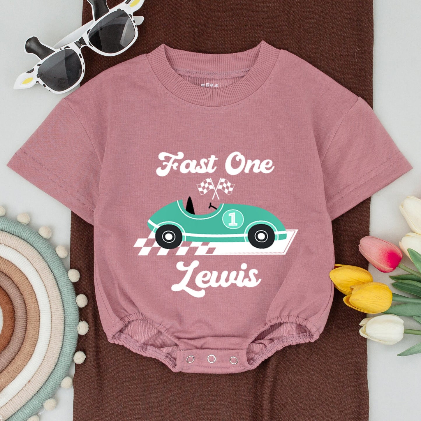 Personalized Vintage Race Car Birthday Shirt Family Matching Pit Crew Outfits Teal Design First Birthday Party Cotton Bodysuit Apparel