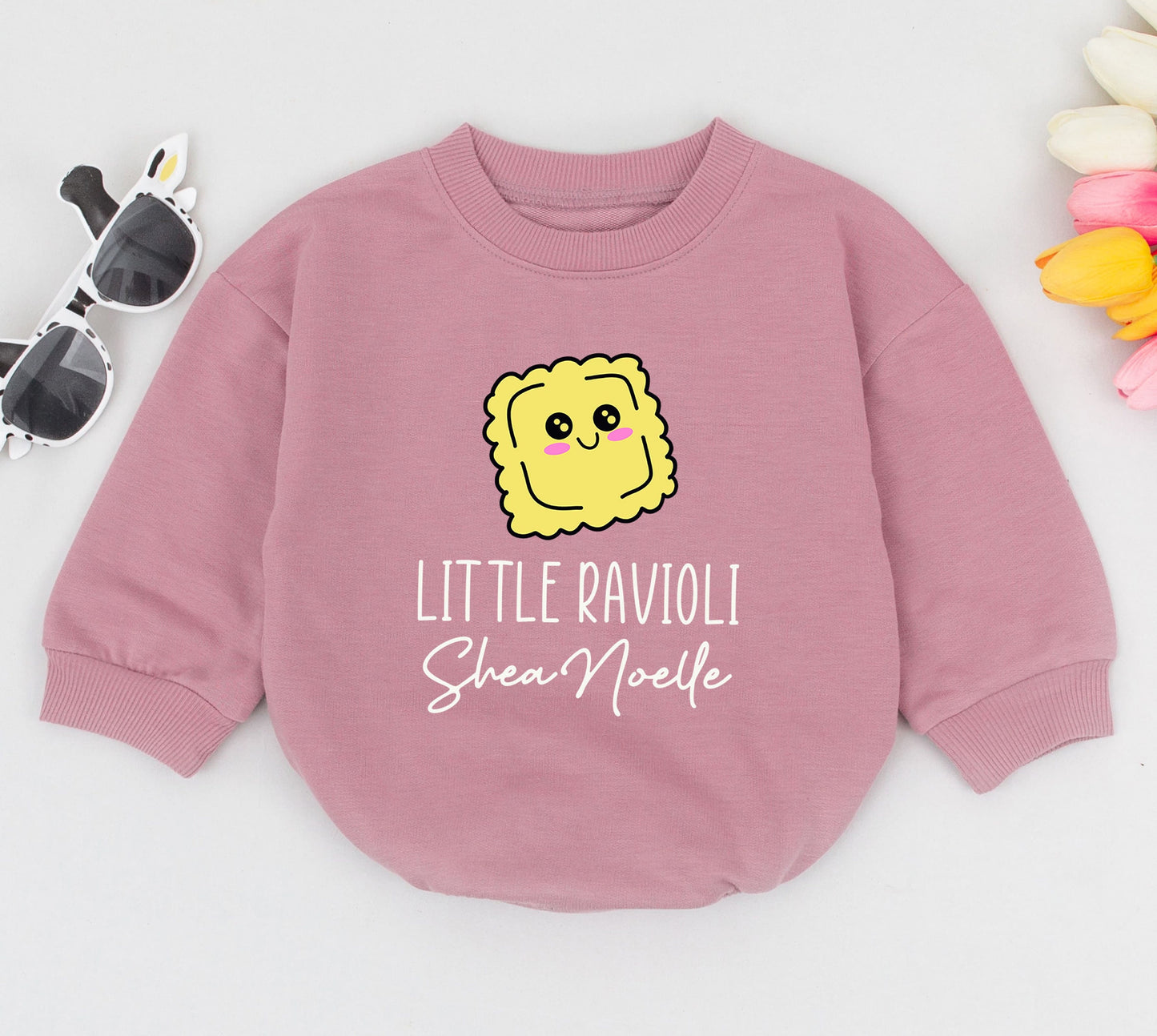 Personalized Little Ravioli Baby Romper, Cute Italian Pasta Outfit for Foodie Babies, Funny Infant Bodysuit Newborn Shower Gift