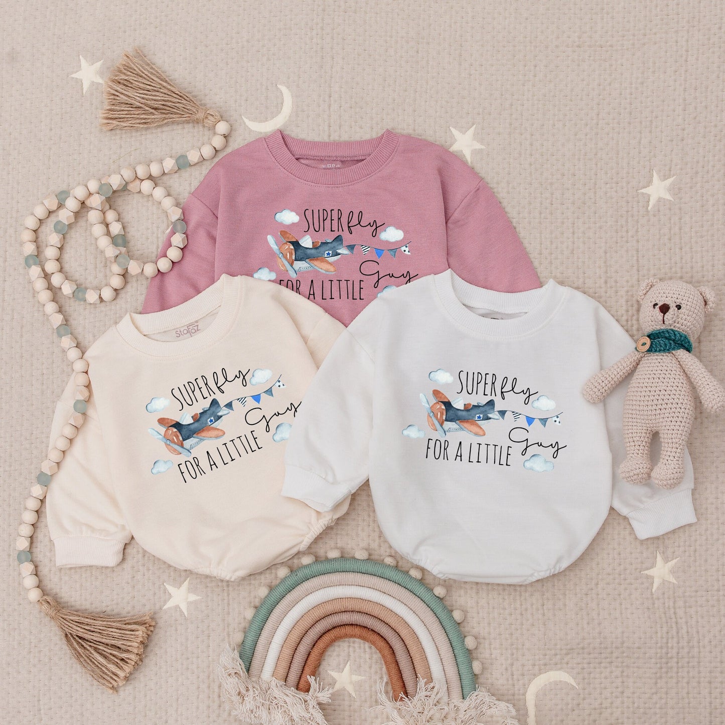 Super Fly For A Little Guy Whimsical Airplane Baby Romper Blue Orange Clouds Propeller Pilot Bodysuit First Birthday Newborn Gift