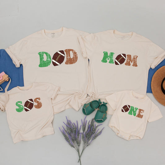 Football First Birthday Matching Family Shirts for Boy 1st Birthday Outfit Touchdown One Mommy and Me Family Photo Tees Soft Cotton