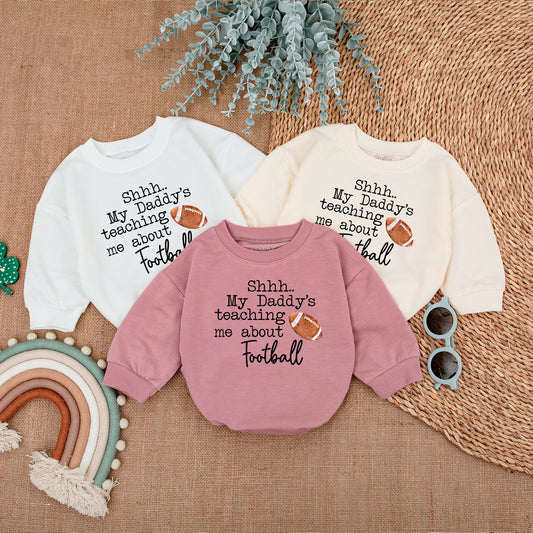 Shhh Daddy's Teaching Me About Football Baby Romper First Father's Day Gift Newborn Bodysuit Cute Infant Outfit Baby Shower Gift Funny Sporty