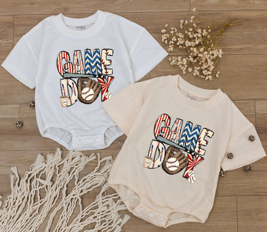 Baby Game Day Baseball Romper Infant Outfit Mixed Font Stripes Chevrons Sports Fan T-shirt Bodysuit Toddler Tee Gift