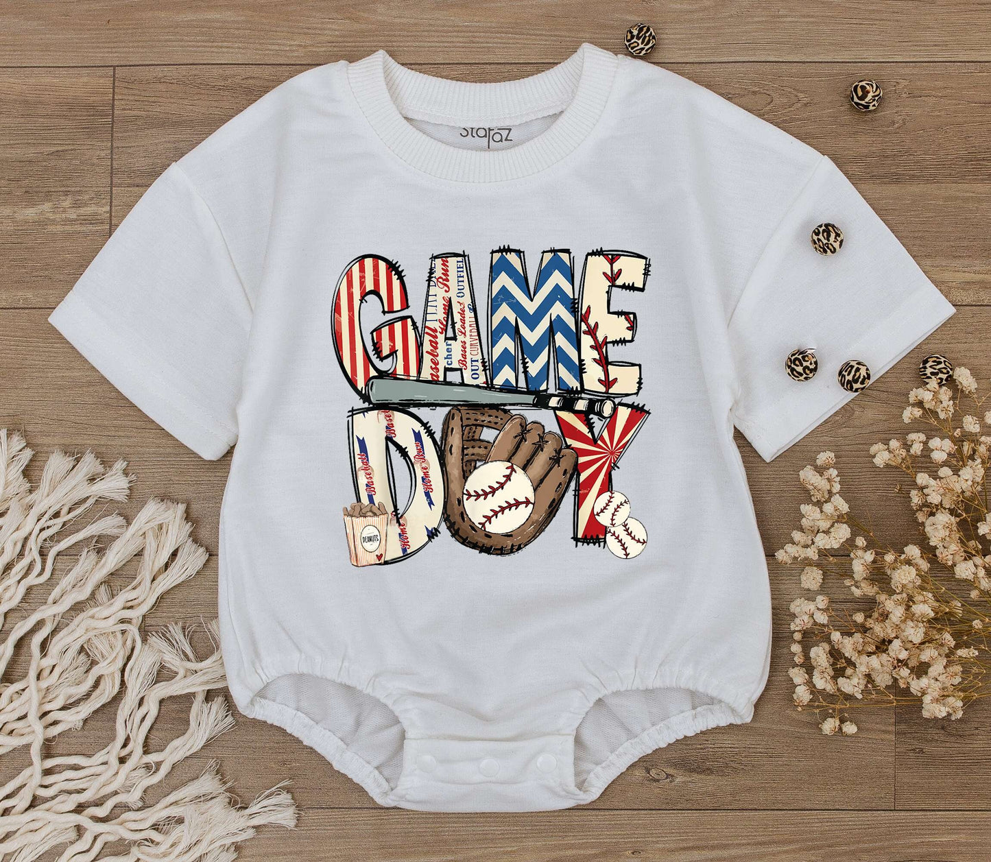 Baby Game Day Baseball Romper Infant Outfit Mixed Font Stripes Chevrons Sports Fan T-shirt Bodysuit Toddler Tee Gift