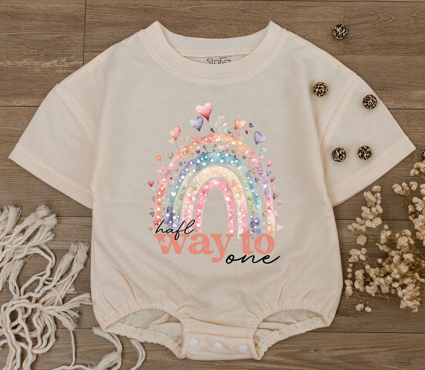 Half Way To One Birthday Boy Romper with Rainbow Design, Soft Cotton Bodysuit, Infant Half Birthday Outfit Celebration Gift for Baby