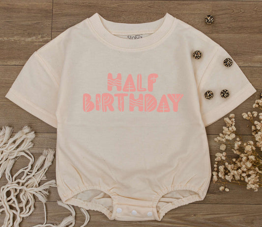 Natural Half Birthday Girl Romper for 6 Months Old Baby Shower Gift Outfit Half Way to One Celebration Newborn Bodysuit Clothes