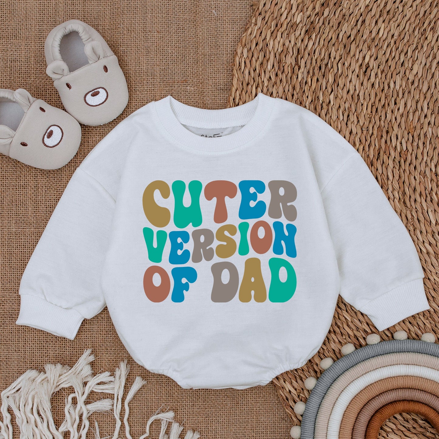 Cuter Version of Dad Baby Boy Bubble Romper Father's Day Outfit Gift Newborn Bodysuit Retro Colorful Playful Design Soft Cotton